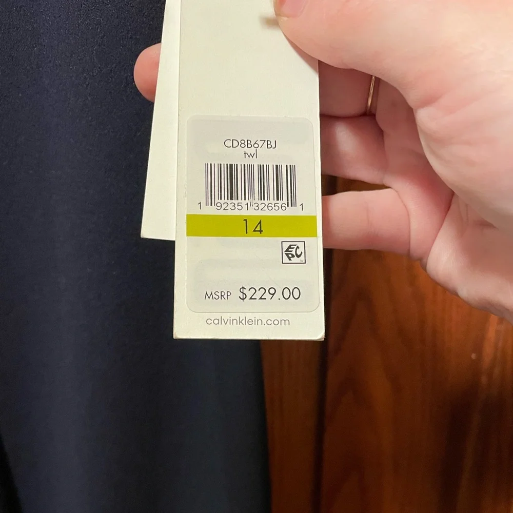 Floor length special occasion gown Calvin Klein navy blue cap sleeve - Picture 3 of 7